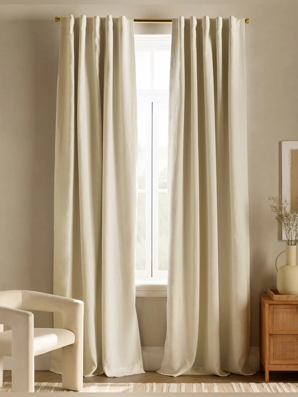 European Linen Room Darkening Curtain - Ivory 96”x 84”